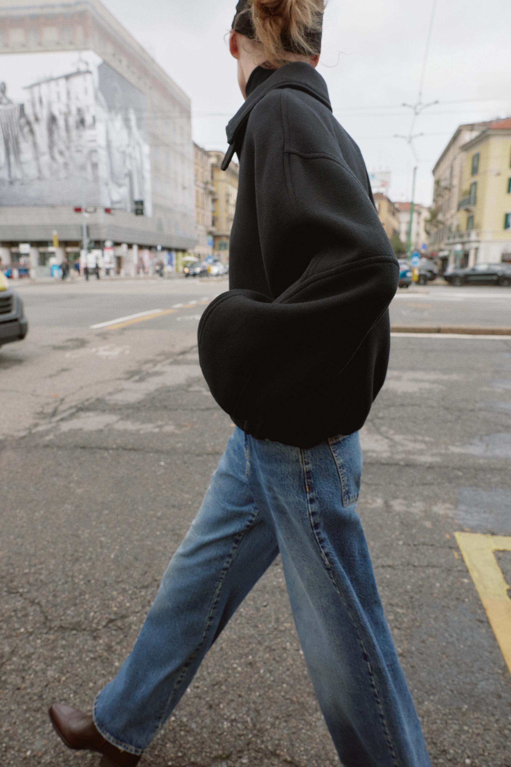 CONTRAST COLLAR WOOL BALLOON BOMBER JACKET